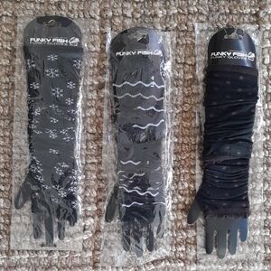 Funky Fish Stretch Elbow Length Open Finger Gloves Set Of 3